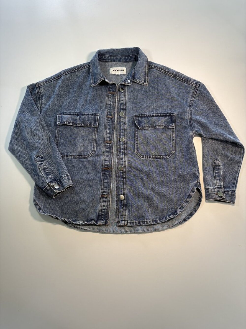 Vigoss Denim Shacket Mens M Button Front Lightweight Blue Jean Shirt Jacket